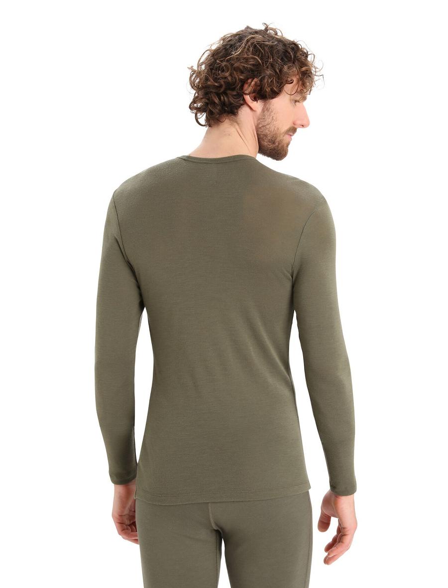 Icebreaker Merino 175 Everyday Long Sleeve Crewe Thermal Top Férfi Base Layers Olivazöld | HU 1374ZUTG